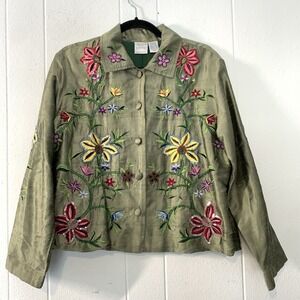 Bleu Bayou Womens Small Jacket Silk Embroidery Floral Sequins Beaded Green READ